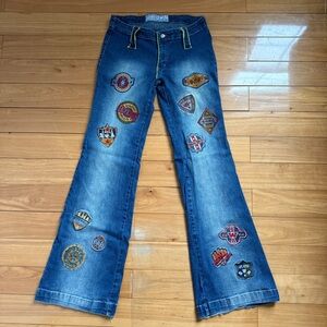 Swayze Brazilian Denim Flare Jeans with Multicolor Patches